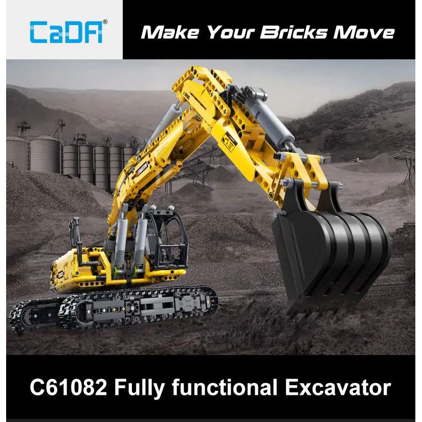 CaDA Full Function Excavator Construction Series (Non-Motorized) Brick Building Set 1,702 Pieces