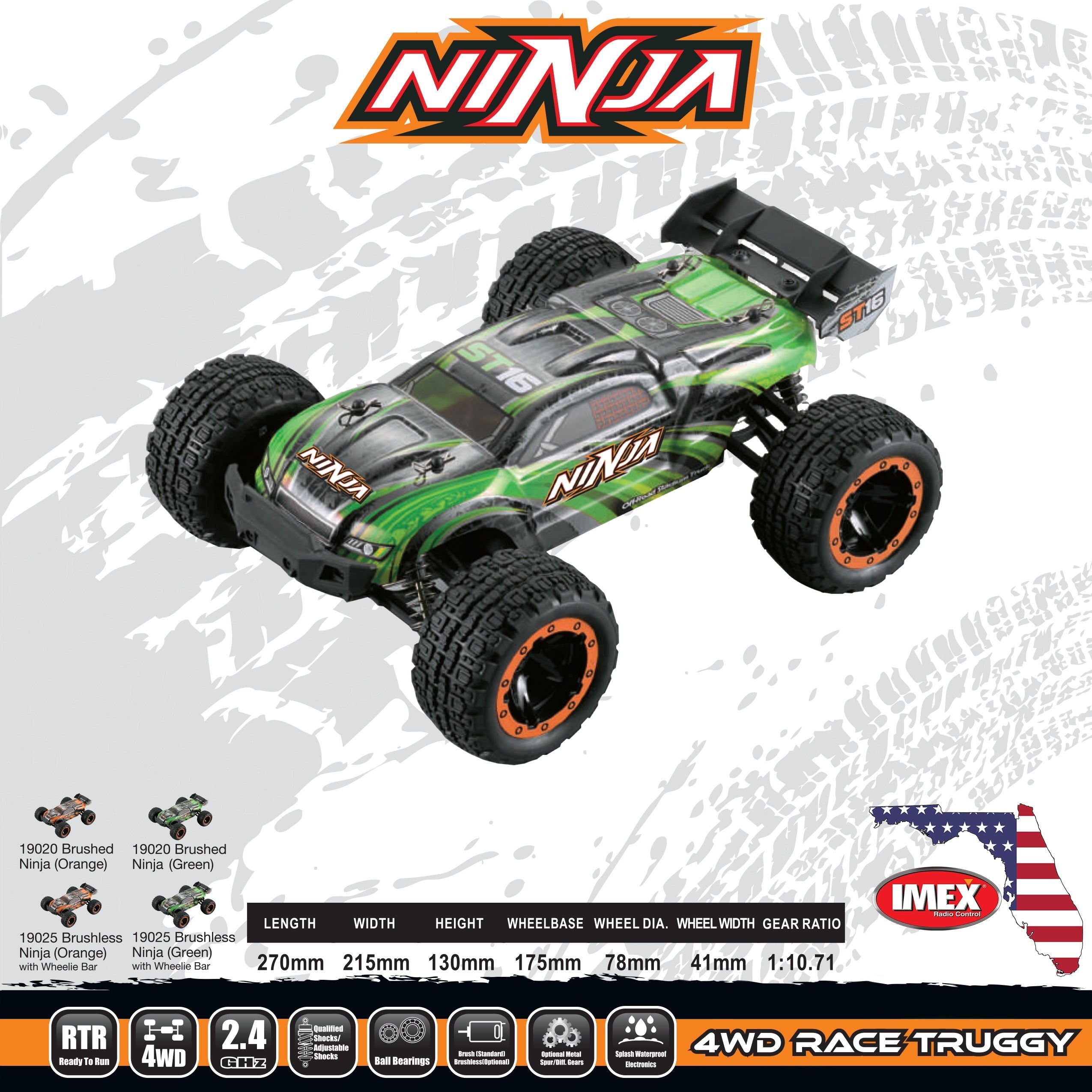 IMEX Ninja 1/16th Scale Brushed RTR 4WD Truggy