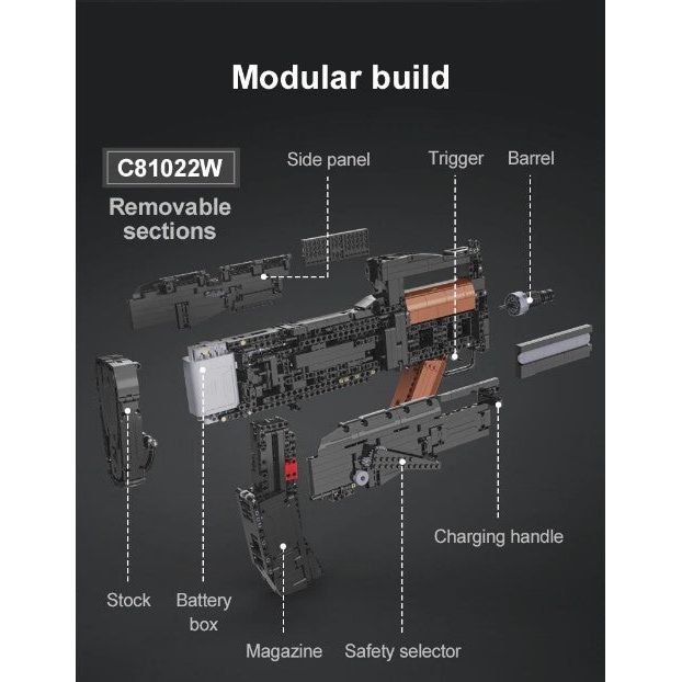 CaDA Model Bullpup Rifle Motorized Brick Building Set 1,504 Pieces